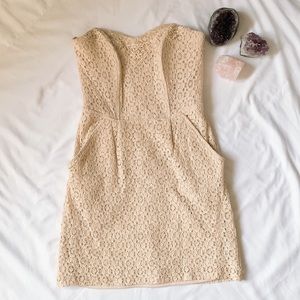 Cream Strapless Eyelet Lace Dress with Pockets